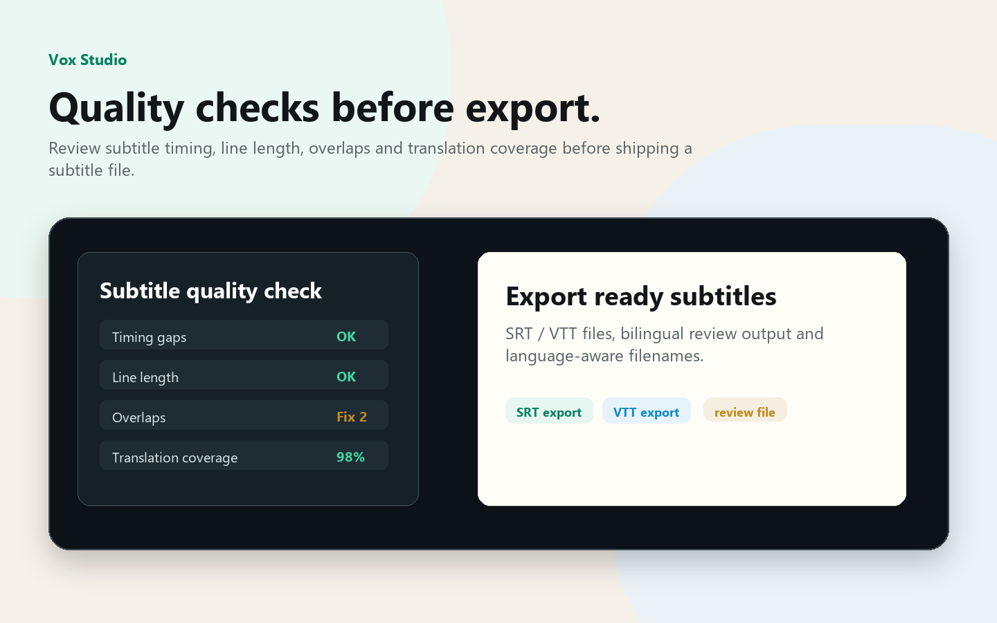 VoxFrame quality check and export visual